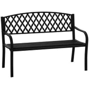 Panchina da Esterno 2 Posti con Braccioli in Acciaio e Ghisa, 128x58.5x89cm, Nero