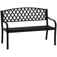 Panchina da Esterno 2 Posti con Braccioli in Acciaio e Ghisa, 128x58.5x89cm, Nero