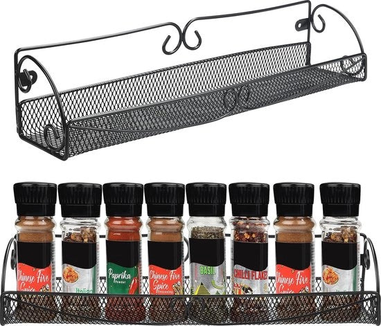 Organizzatore a sospensione per spezie da cucina - Raccoglitore di spazi - Nero - Solo basso - Organizzatore di spazi cucina risparmiatore di spazi - Adatto per armadi e cantine.