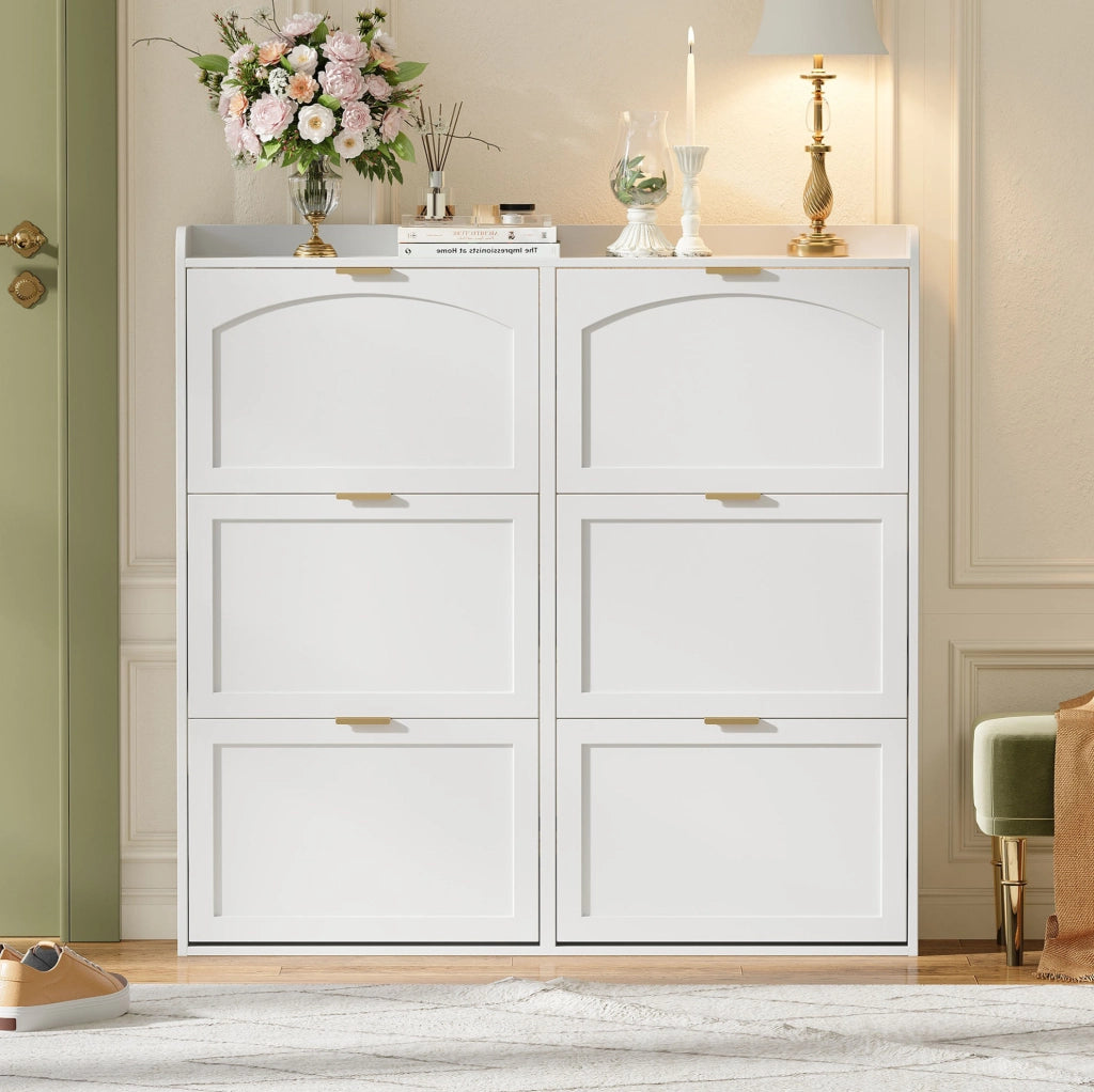 Scarpiera chiusa con 6 ante a ribalta; 120x23x118 cm; MDF e truciolare; bianca