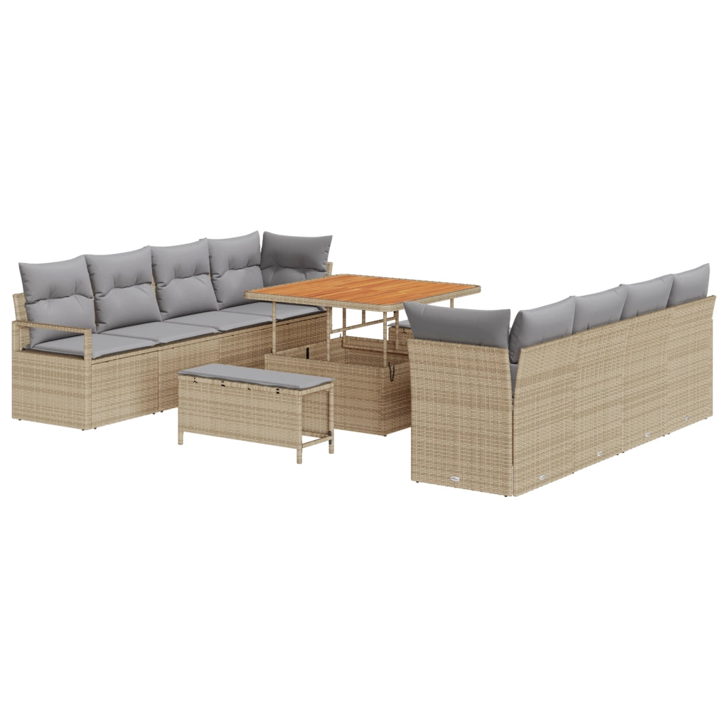 Set Divano Giardino  11 Pezzi con Cuscini Beige Polyrattan Acacia