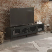 Porta TV in metallo Tayra con 4 ante reticolate nero 180x35x50H – Stile moderno e anima industrial