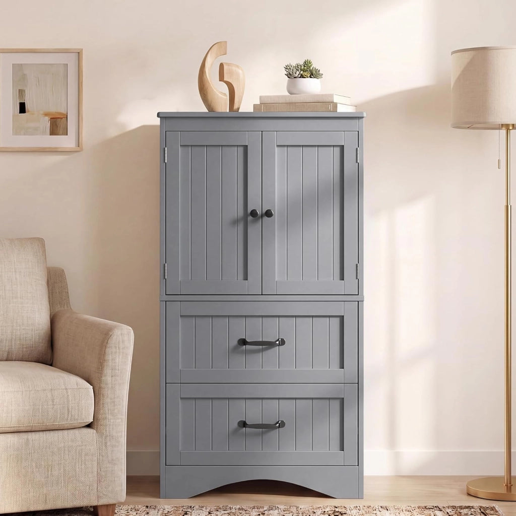 Armadietto da Cucina, Mobile bagno con 2 Cassetti, con Ripiani Regolabili, per Bagno, Soggiorno and Cucina, 60×30×110 cm,Grigio
