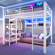 Letto a Soppalco con LED, Cassetti e Struttura in Metallo ¨C Xylo ¨C 140x200 cm, Bianco