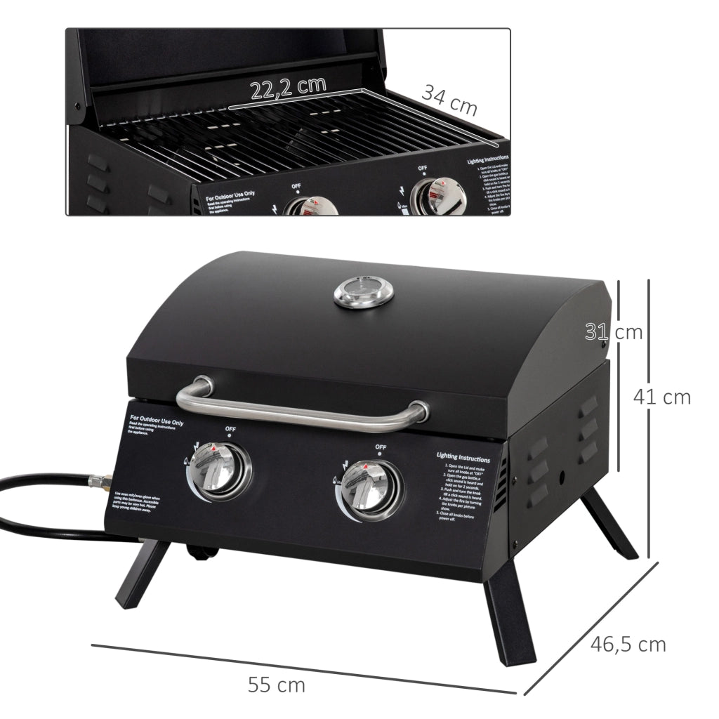 Tavolo Grill Gas BBQ 2 Bruciatori ¨C zephmum ¨C Nero Acciaio Inox 55x46.5x41 cm