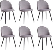 Set di 6 Sedie da Cucina Moderne con Rivestimento in Velluto e Supporti in Metallo Nero - Grigio
