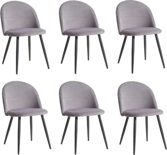 Set di 6 Sedie da Cucina Moderne con Rivestimento in Velluto e Supporti in Metallo Nero - Grigio