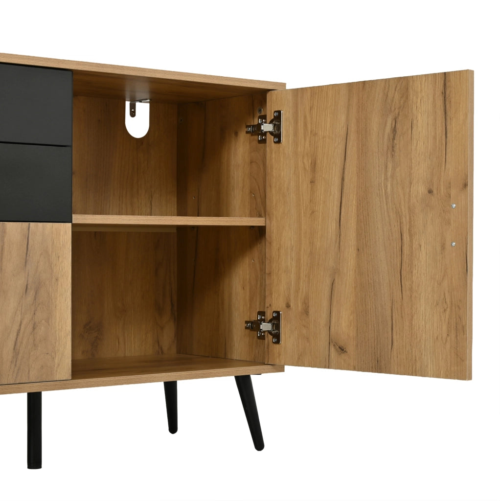 Credenza Sideboard con 2 Cassetti, 3 Ante e Piano Ampio, 140 x 35 x 67 cm