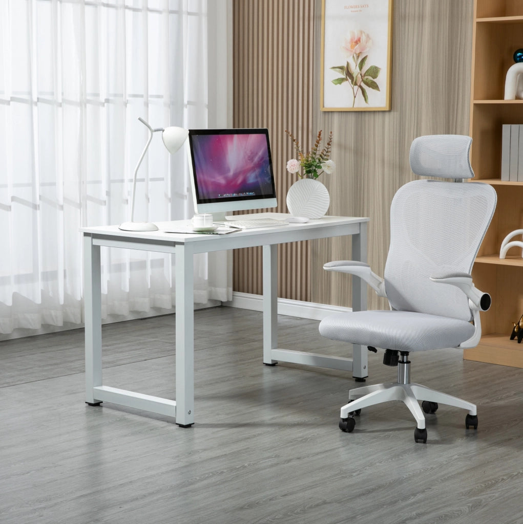 Scrivania da ufficio 120x60 cm in MDF e metallo bianco， tavolo moderno