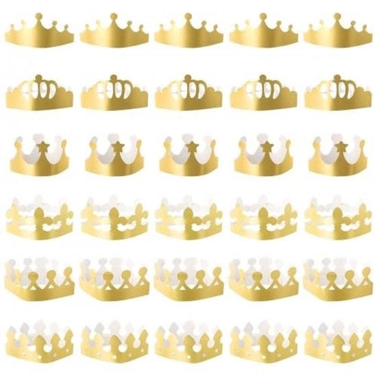 Corone in Carta 30 pezzi - Cappelli Flessibili - Decorazioni da Festa - Per Bambini/Adulti - Corona d'Oro - Materiale Sicuro - Cappelli da Festa
