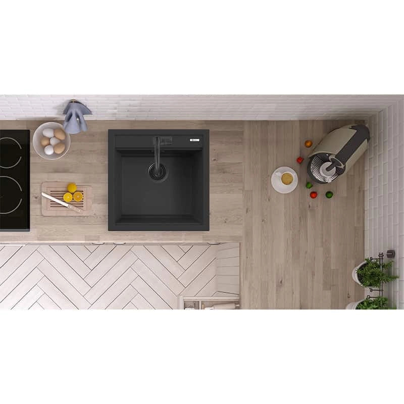 Lavello Quareco incasso 1 vasca 51×51 Prime 50 Granito Nero QLP050NE