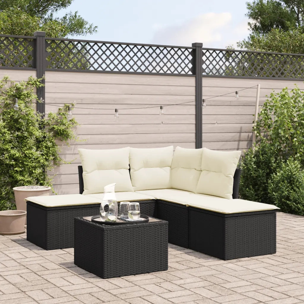 Set Divano da Giardino 6 pz con Cuscini-Sofa da Giardino-Divanetto da esterno Nero in Polyrattan 846501