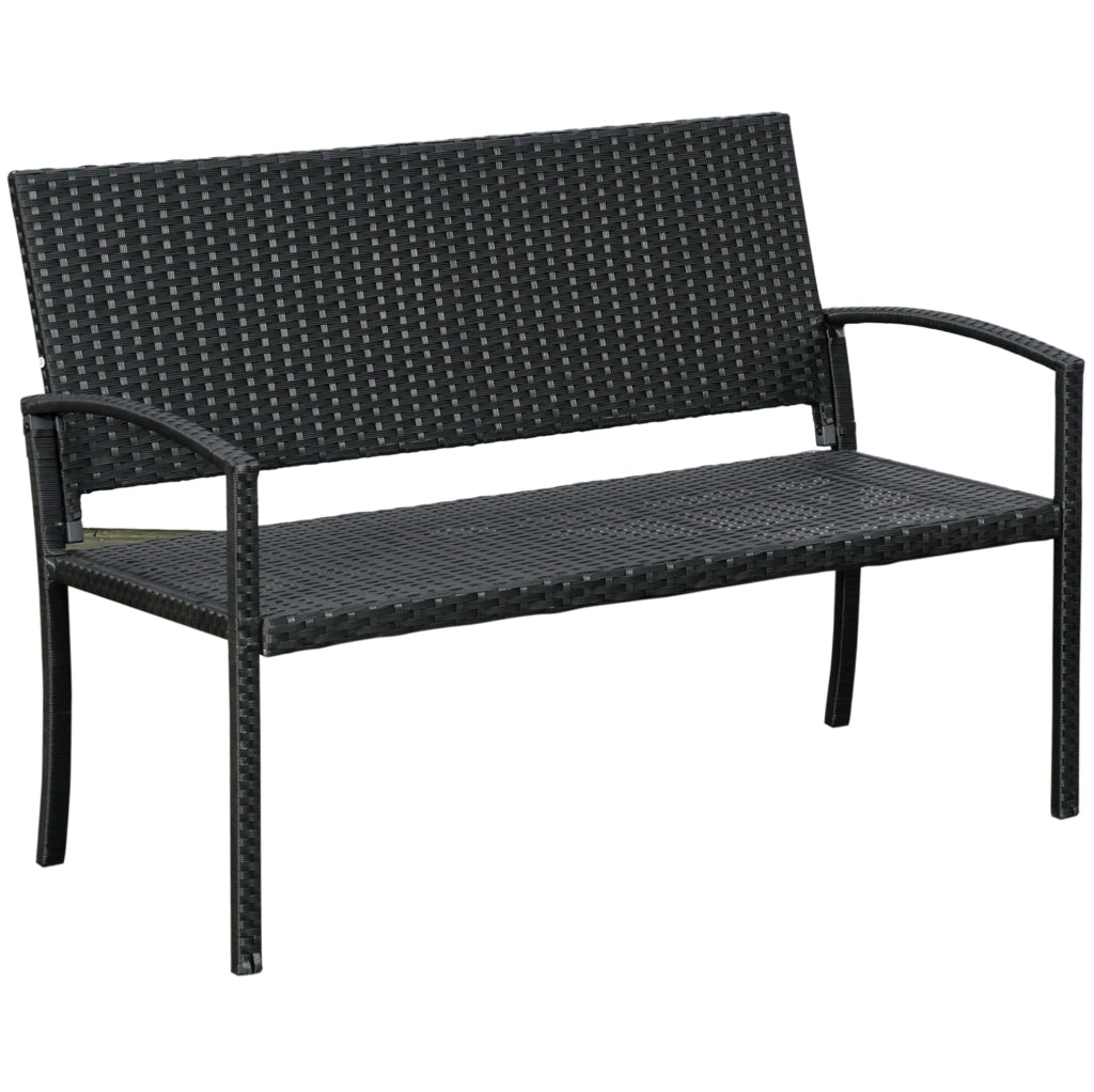 Panca da giardino 2 posti in polyrattan con struttura in acciaio; nera