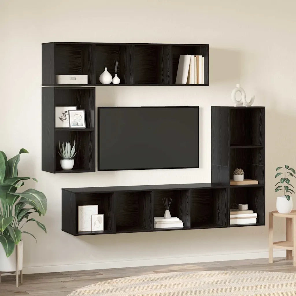 Set mobile TV 4 pcs Rovere Nero Legno multistrato 3393223