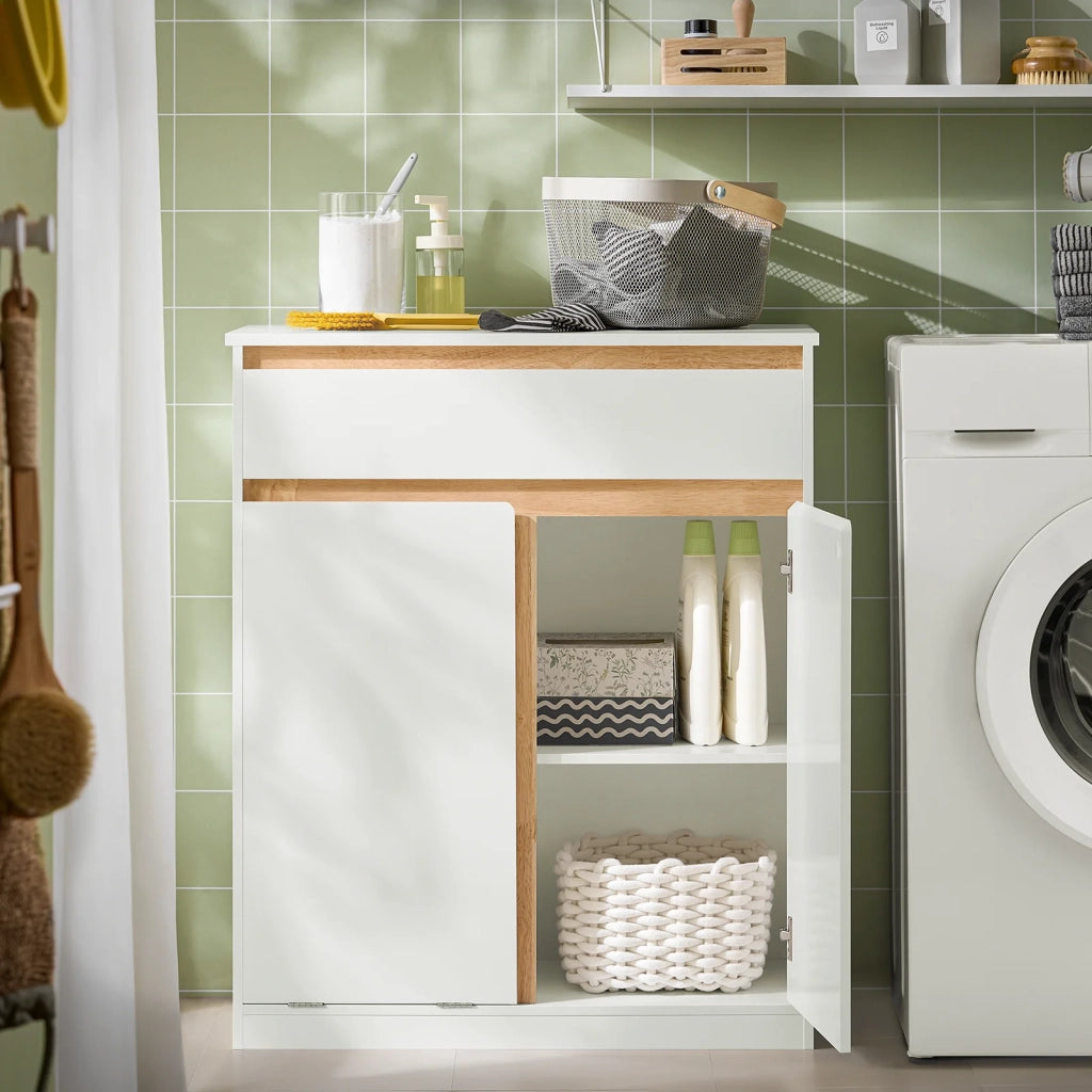 Mobile lavanderia con sacchi Portabiancheria pieghevoli Cesto portabiancheria Mobile da bagno, Bianco 71x33x85cm BZR79-W