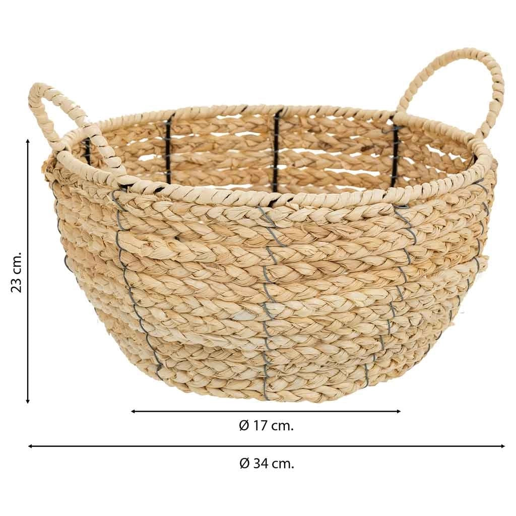 Cesto in fibra naturale e corda in carta marrone d34x17/23h
