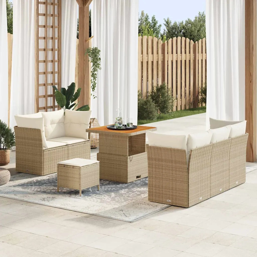 Set Divano da Giardino 8 pcs Beige polyrattan