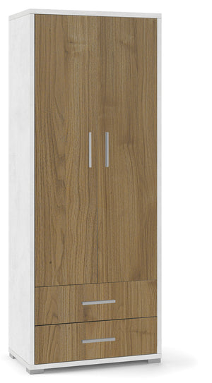 Armadio 2 Ante 2 Cassetti 71x182x41 cm Ossido Bianco/Noce Stelvio