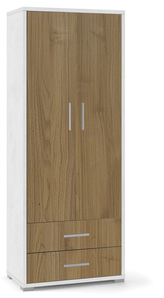Armadio 2 Ante 2 Cassetti 71x182x41 cm Ossido Bianco/Noce Stelvio