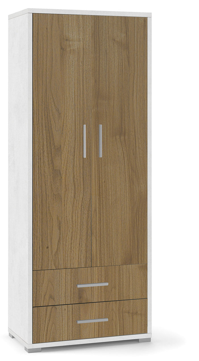 Armadio 2 Ante 2 Cassetti 71x182x41 cm Ossido Bianco/Noce Stelvio
