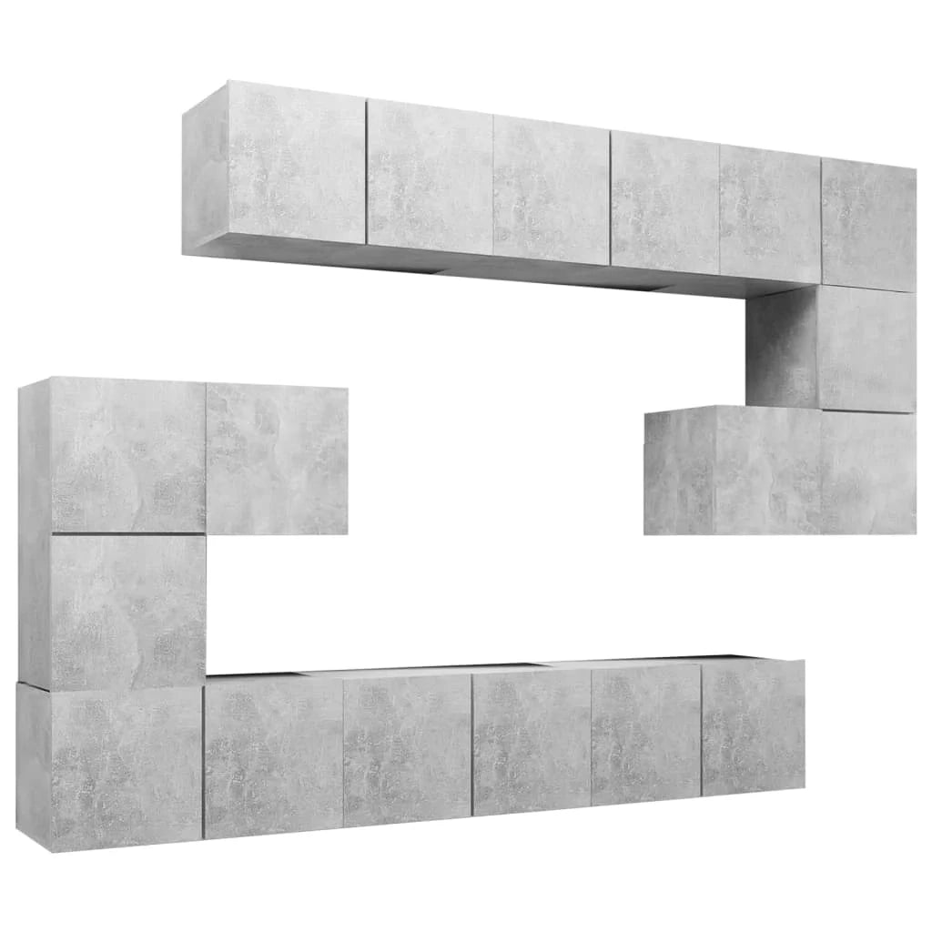 Set di mobili da 10 pezzi tra cui armadio credenza mobile TV soggiorno/camera da letto/salotto legno ingegnerizzato grigio 02_0024354