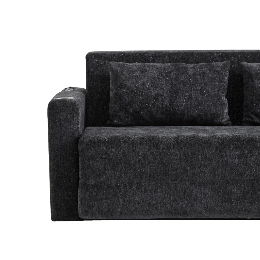 DIVANO LETTO 2 posti pieghevole in ciniglia, Nero+Grigio