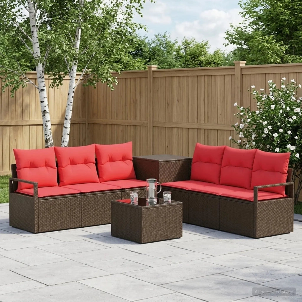 Set di divani 8 pz Marrone e Rosso Rattan sintetico e Acciaio 3448165