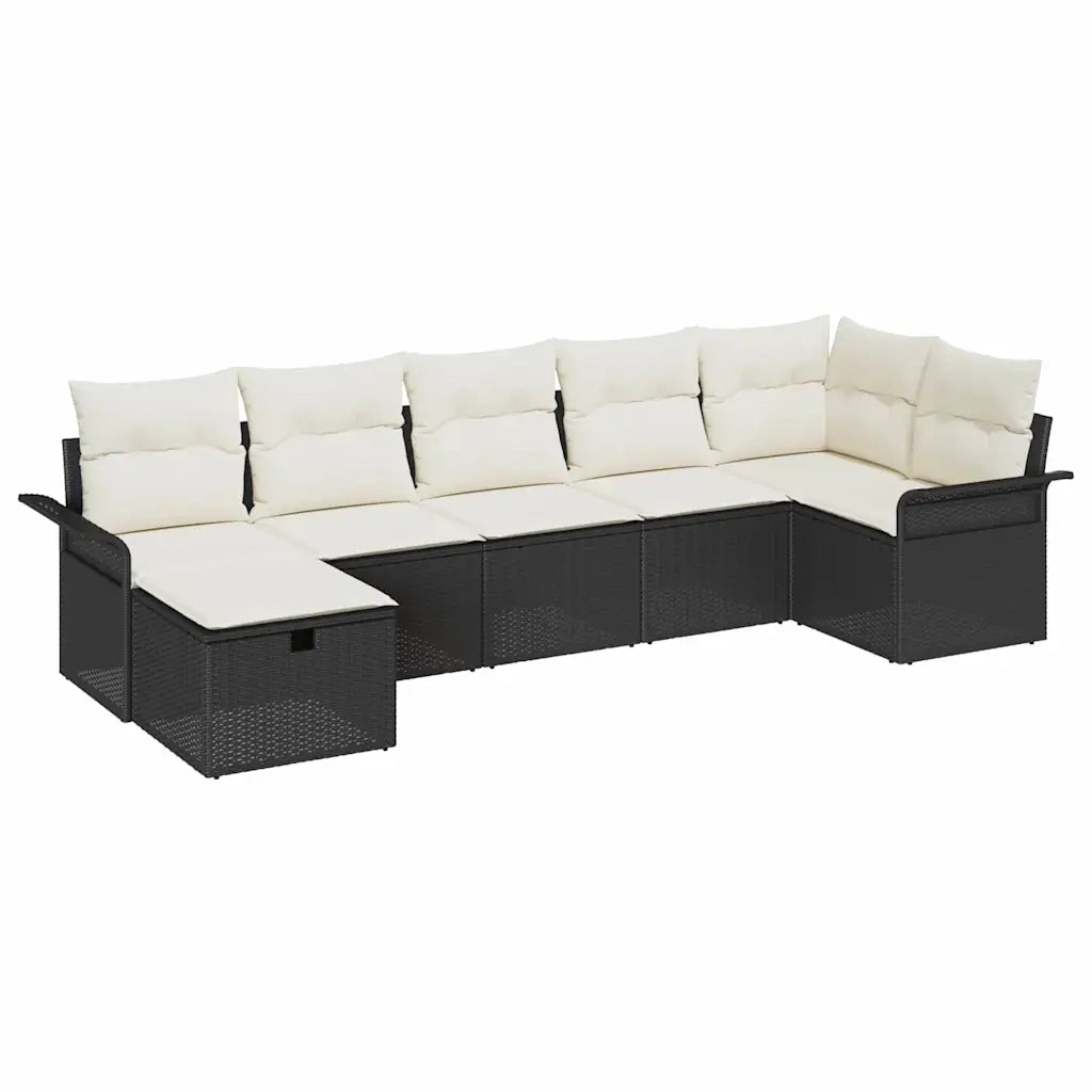 Set Divano da Giardino con cuscino 7 pcs Nero Poly Rattan