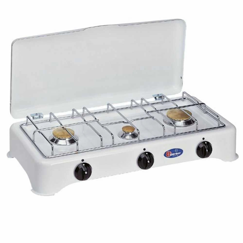 Fornello a gas 3 fuochi in ottone griglia acciaio cm 58,5x27,5x12,5 PARKER GPL - PARKER
