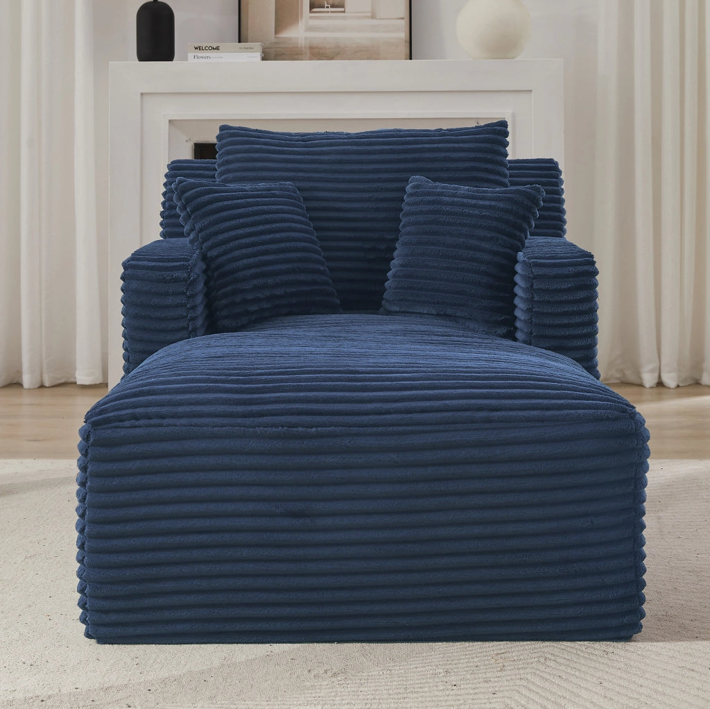 Chaise longue in velluto a coste blu 166x100x82 cm senza montaggio