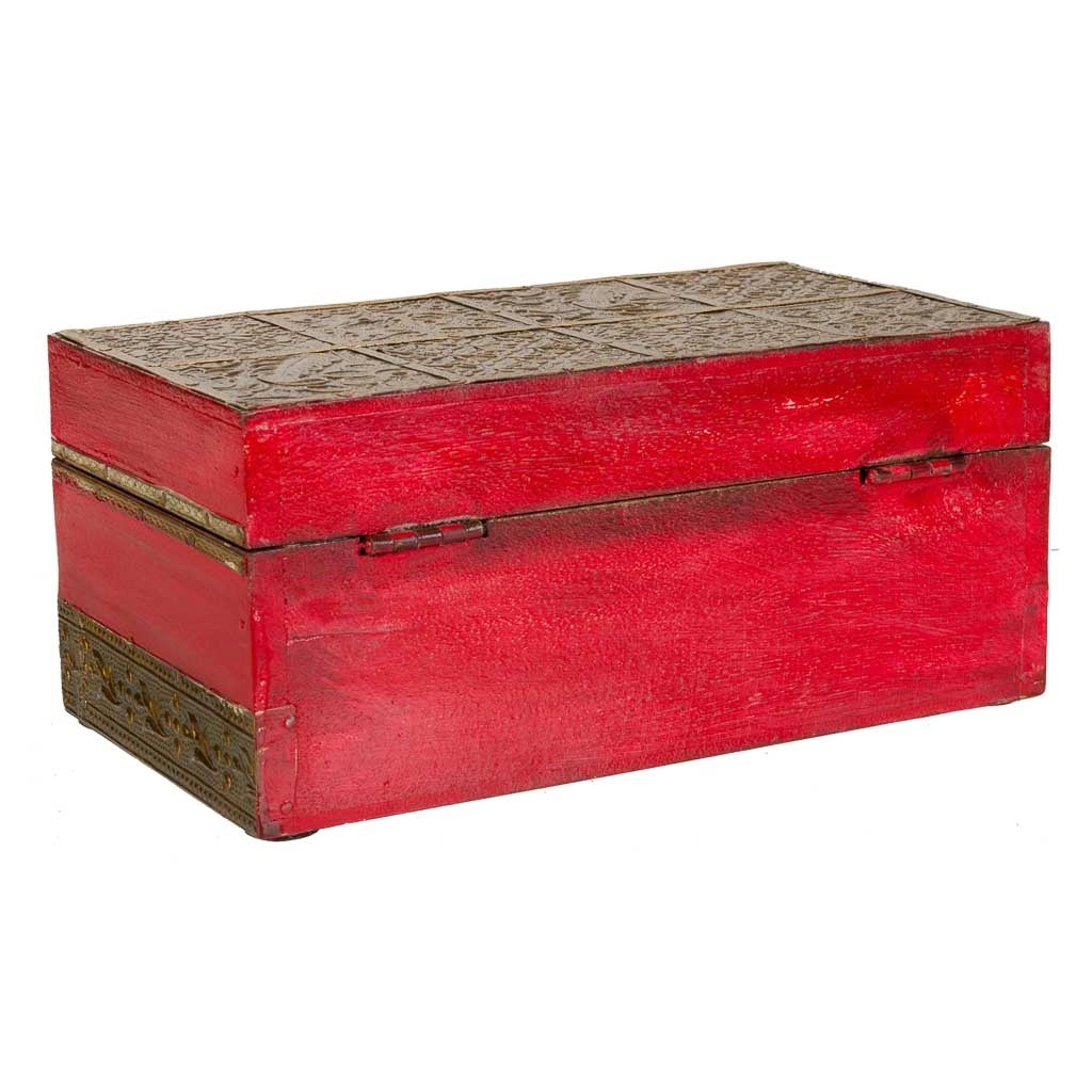 Portagioie in legno e metallo rosso 20x11x9h