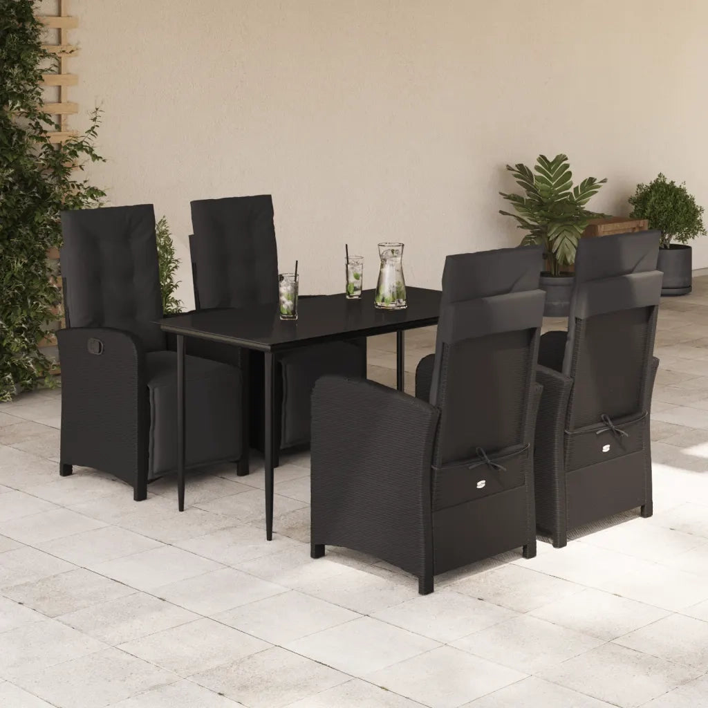 Set da Pranzo da Giardino 5 pz Nero con Cuscini in Polyrattancod mxl 89273