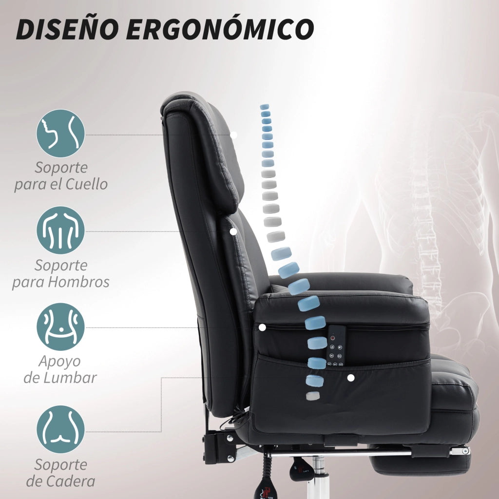 Sedia da Ufficio con Massaggio e Poggiapiedi ¨C Xylo ¨C Nero con Supporto Lombare