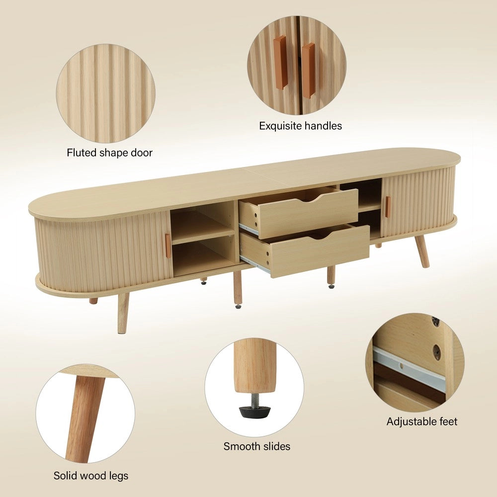Mobile TV con Vano Contenitore e Tavolino da Caff¨¨ Ovale ¨C MINIMAL ¨C Legno Naturale MDF