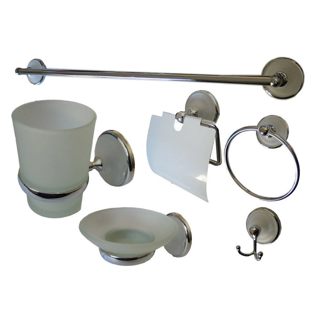 Trade Shop - Set Accessori Bagno Cromati 6 Pz Arredo Design Bagno Kit Porta Rotolo Set Bagno -