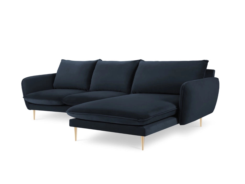 Cosmopolitan Design - Divano angolare destro "Vienna" 5 posti in velluto blu scuro 