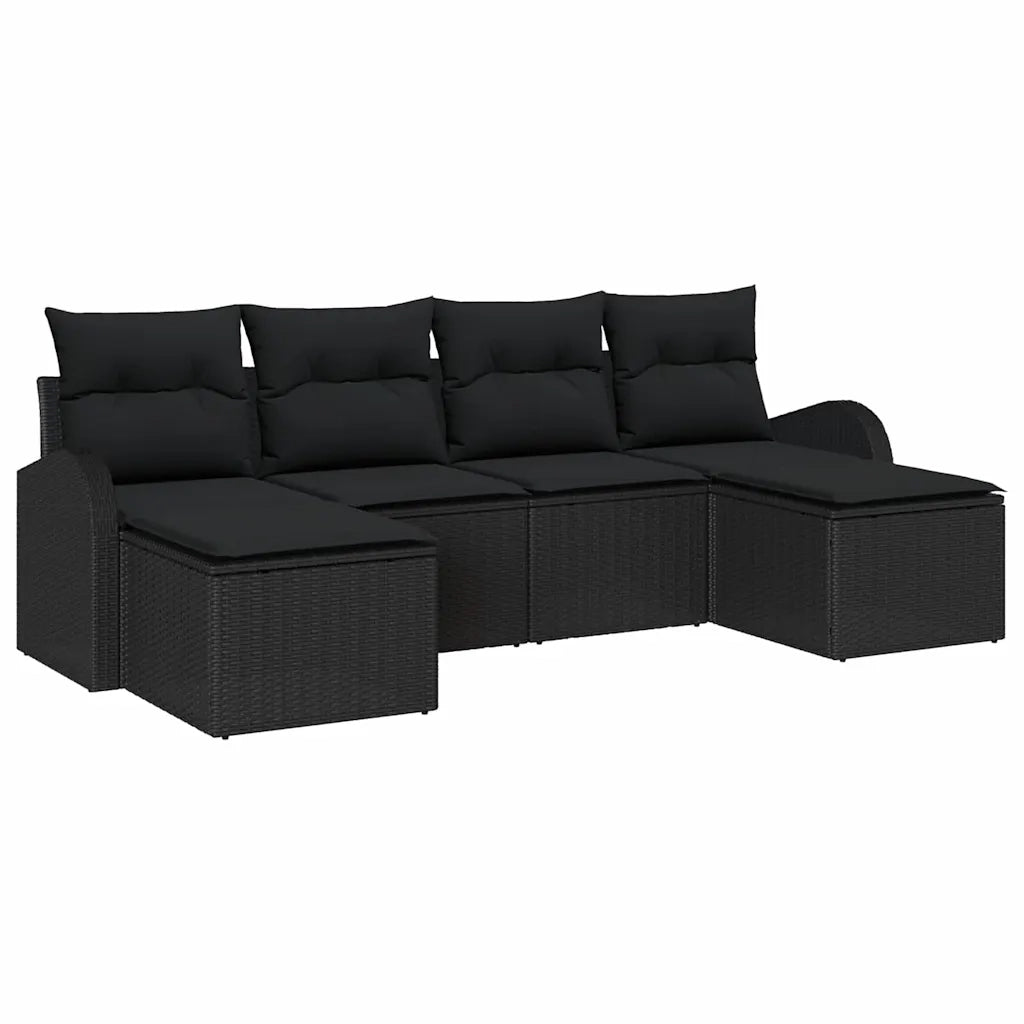 Set Divano da Giardino 6 pcs Nero Rattan in Polipropilene