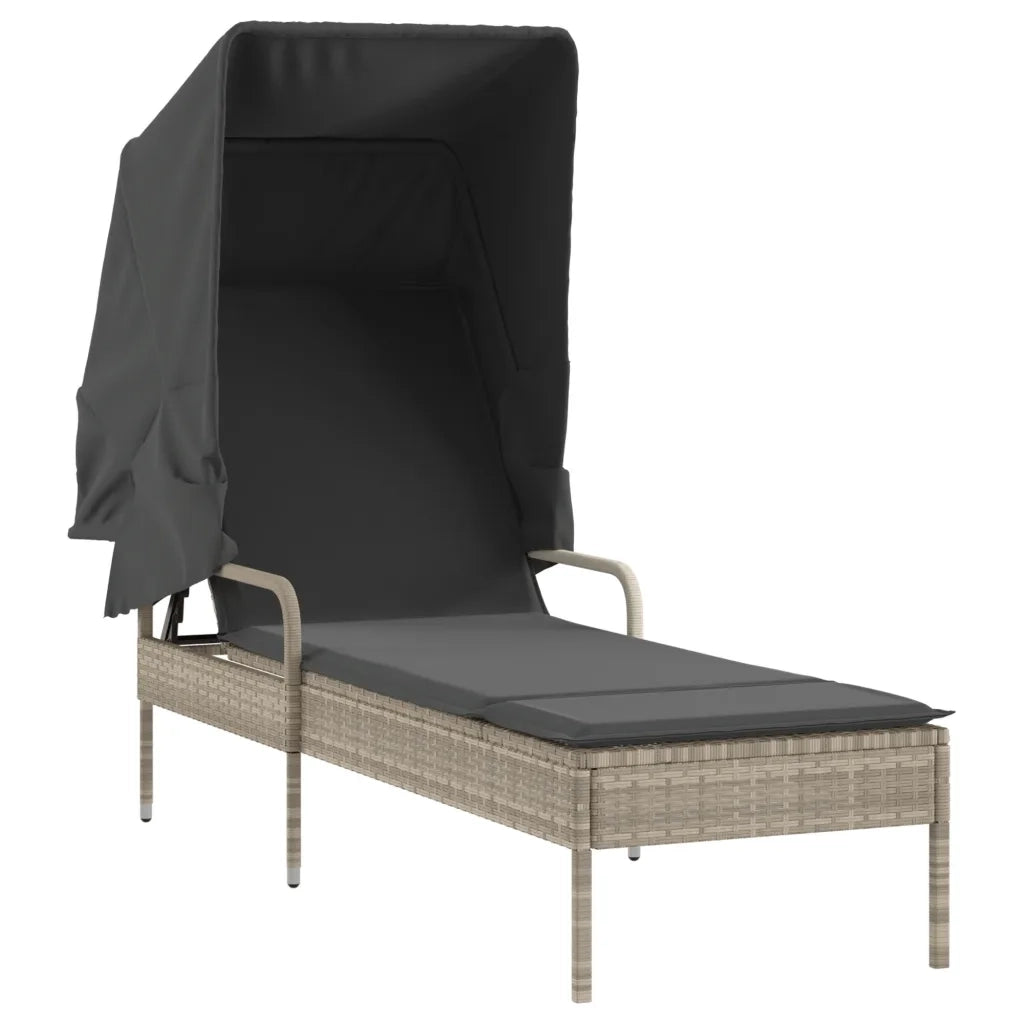 Sdraio da giardino | Lettino con Baldacchino e Tavolino Grigio Chiaro in Polyrattan