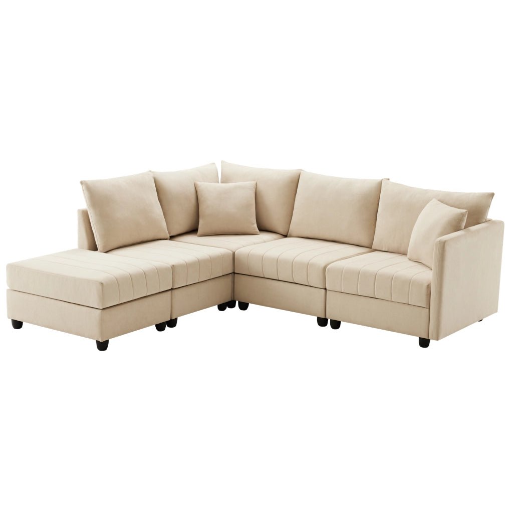 Divano modulare 5 posti beige con pouf mobile