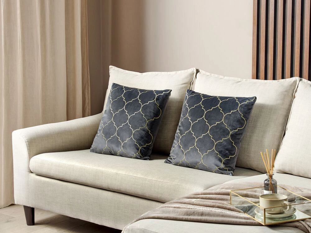 Set di 2 cuscini decorativi grigio 45 x 45 cm con frange e motivo orientale elegante glamour
