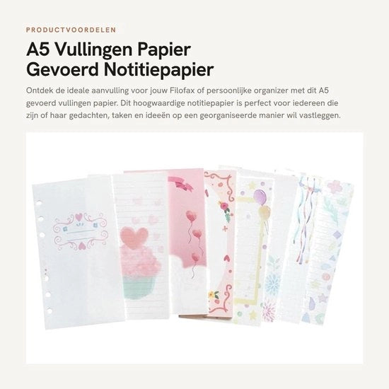 Papier A5 Gevoerd - 101 Fogli/202 Pagine - 6 Righe Geperforate - Prodotto in Foglio Continuo - Carta di Alta Qualità - Papieretto per Note