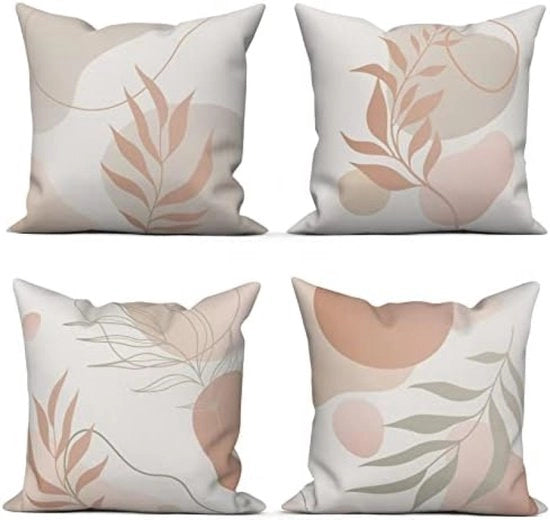 Set di cuscini di stile boho, 4 pezzi, 40 x 40 cm, design moderno astratto, beige-grigio, lavabile, per divano o decorazione