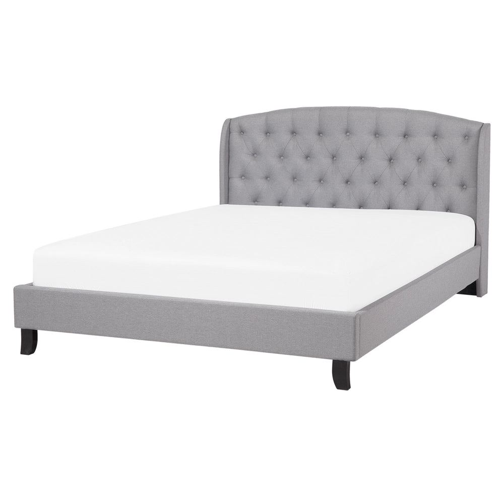 Letto a doghe Tessuto di poliestere grigio Poggiatesta trapuntato imbottito 160 x 200 cm Design moderno