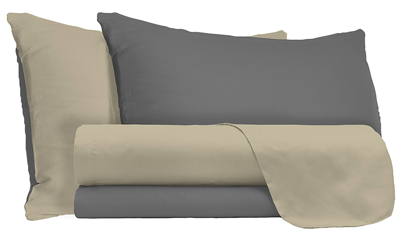 Set Lenzuola Sopra Sotto e Federe Doubleface Tortora/Fumo Singolo