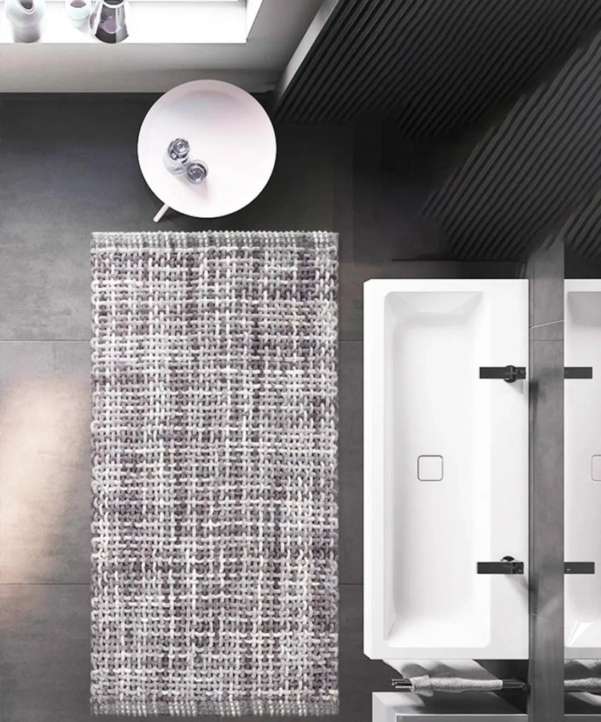 Parure tappeti bagno CRAZY GRIGIO (1 pz cm.45x75 + 2 pz cm.40x45) in micorfibra misto cotone, morbidi antiscivolo lavabili in lavatrice, tappetini lavello sanitari