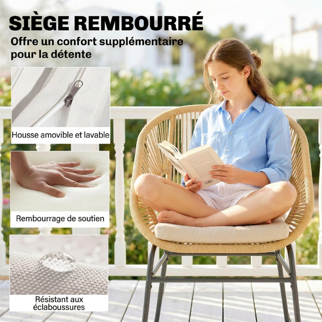 Divano angolare 3 posti ¨C zephmum ¨C beige, cuscini amovibili, con tavolo in vetro