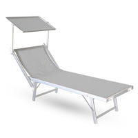 Lettino Prendisole da Giardino 181x60xH39 cm in alluminio e tela grigia Bagnino