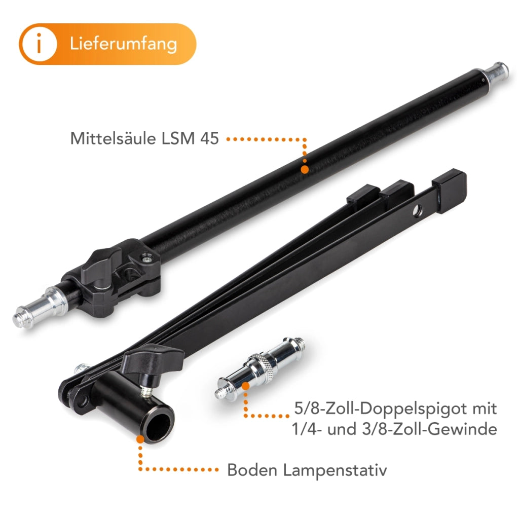 Stativo per luci a pavimento BL-K + colonna centrale estensibile 45-80 cm, cavalletto fotografico con spigot 5/8" e 1/4" 3/8", per foto e video