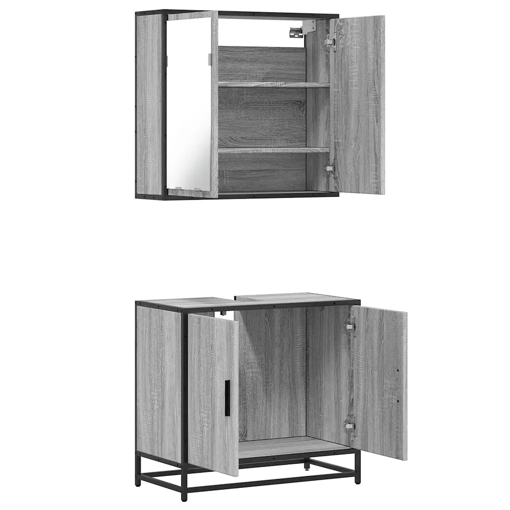 Set Mobili da Bagno 2 pz Grigio Sonoma in Legno Multistrato