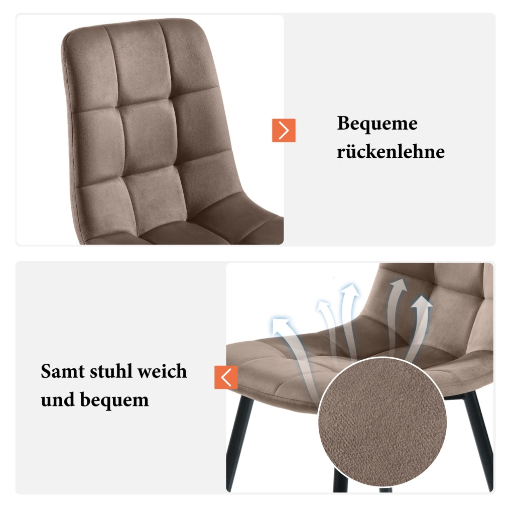 Set da pranzo 5 pezzi con tavolo in MDF noce e 4 sedie in velluto